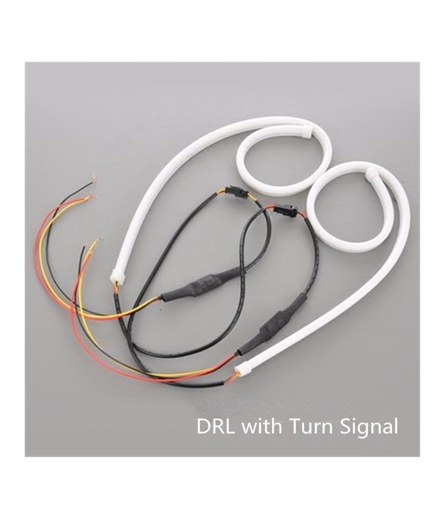 Coppia Tubo Flessibile Fari Bicolore Drl Led Luce Daytime Bianca Gialla 600mm         