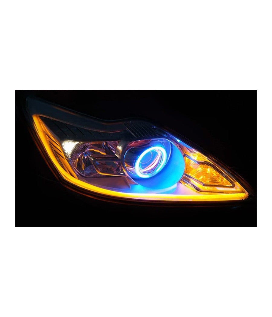 Coppia Tubo Flessibile Fari Bicolore Drl Led Luce Daytime Bianca Gialla 600mm         