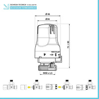 Coppia valvola e detentore bianco con testa termostatica e raccordo rame 14