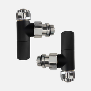 Coppia valvole a squadra per termoarredo con detentore e raccordi per multistrato 16x2 nero opaco