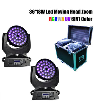 Coppia Wash Moving Head Zoom Led 36x18 Rgbwa Uv 6in1 Teste Mobili Con Flightcase         