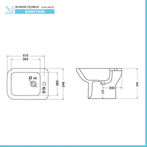 Coppia wc e bidet con scarico a pavimento e copriwc originale Ginevra