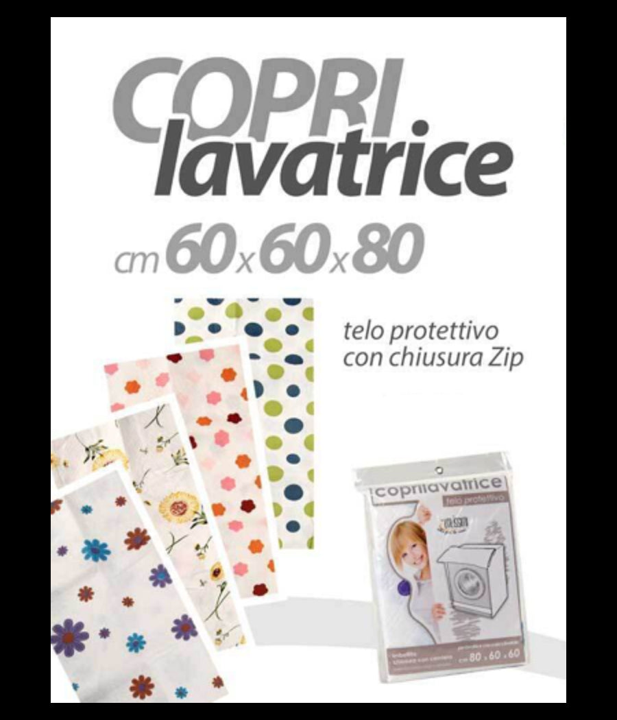 Copri Lavatrice Prottetivo 60x60x80cm Imbottito Cerniera Telo Decori Ass. 345814         