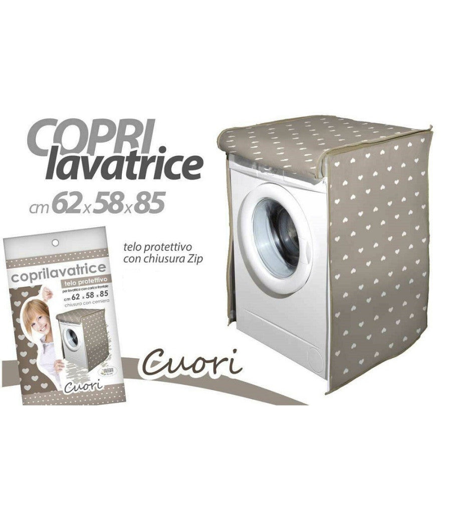 Copri Lavatrice Prottetivo 62x58x85 Cm Telo Imbottito Cerniera Zip Cuori 736810         