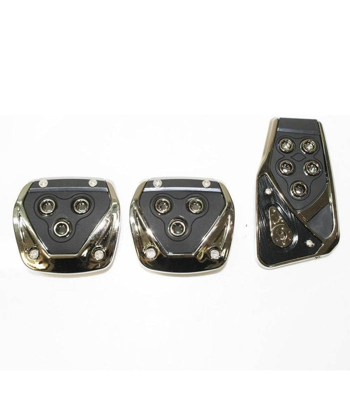 Copri Pedali Cromato Acciaio Nero Ws1565 Auto Sportiva Tuning Antiscivolo Auto         