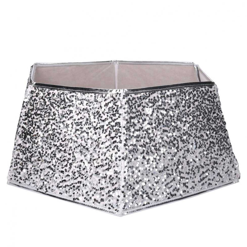 Copribase albero tessuto pieghevole argento double face esagonale cm ø68h25