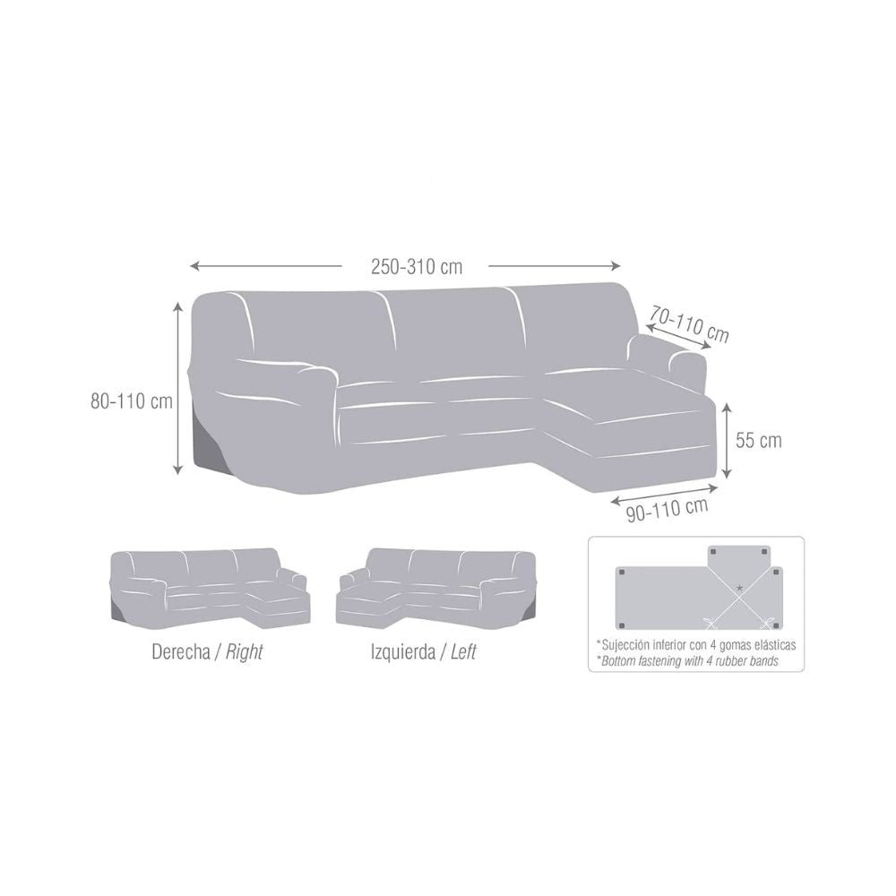 Copridivano penisola destra beige Troya elastico 250-310 bracciolo corto