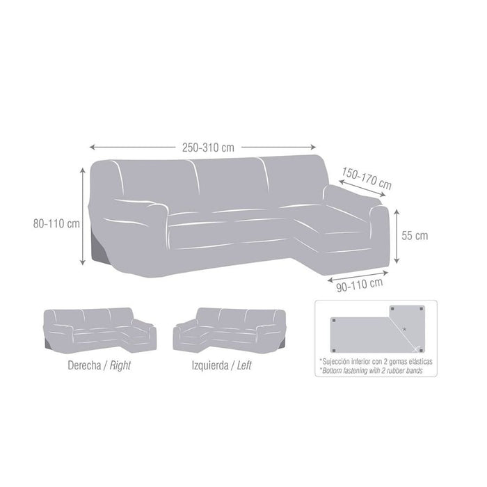 Copridivano penisola destra grigio Troya elastico 250-310 bracciolo lungo