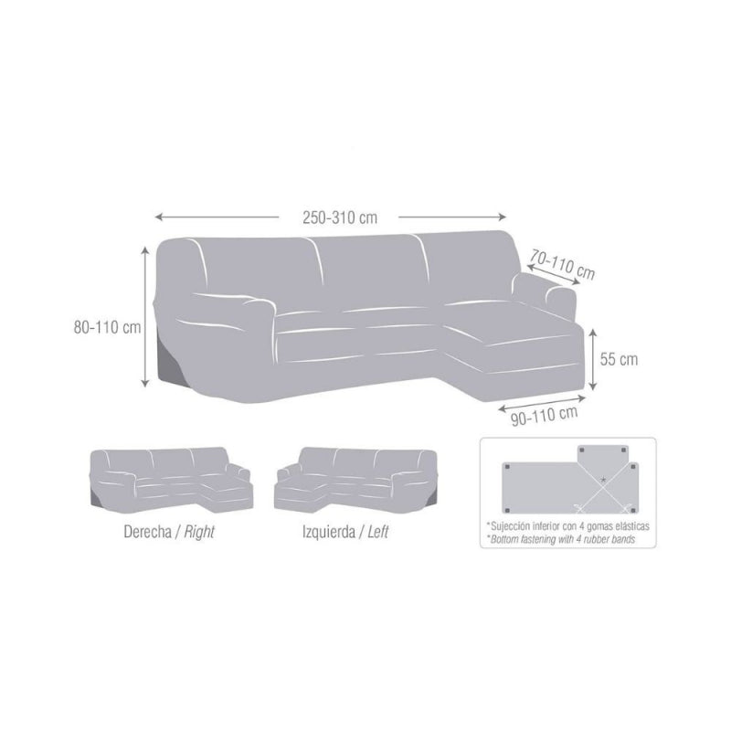 Copridivano Troya elastico penisola destra beige bracciolo corto 250/310