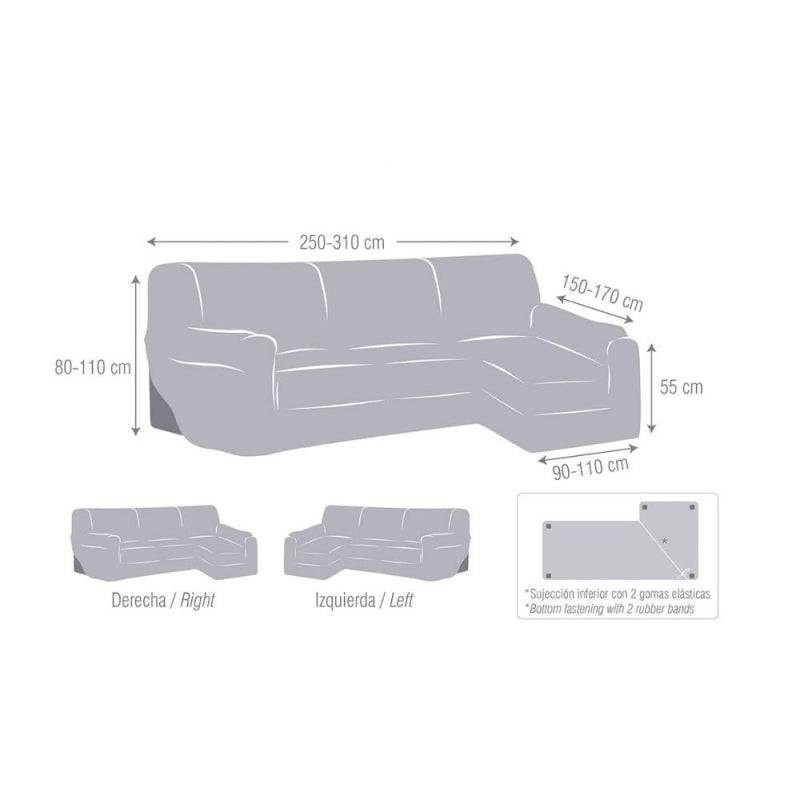 Copridivano Troya elastico penisola destra grigio bracciolo lungo 250/310