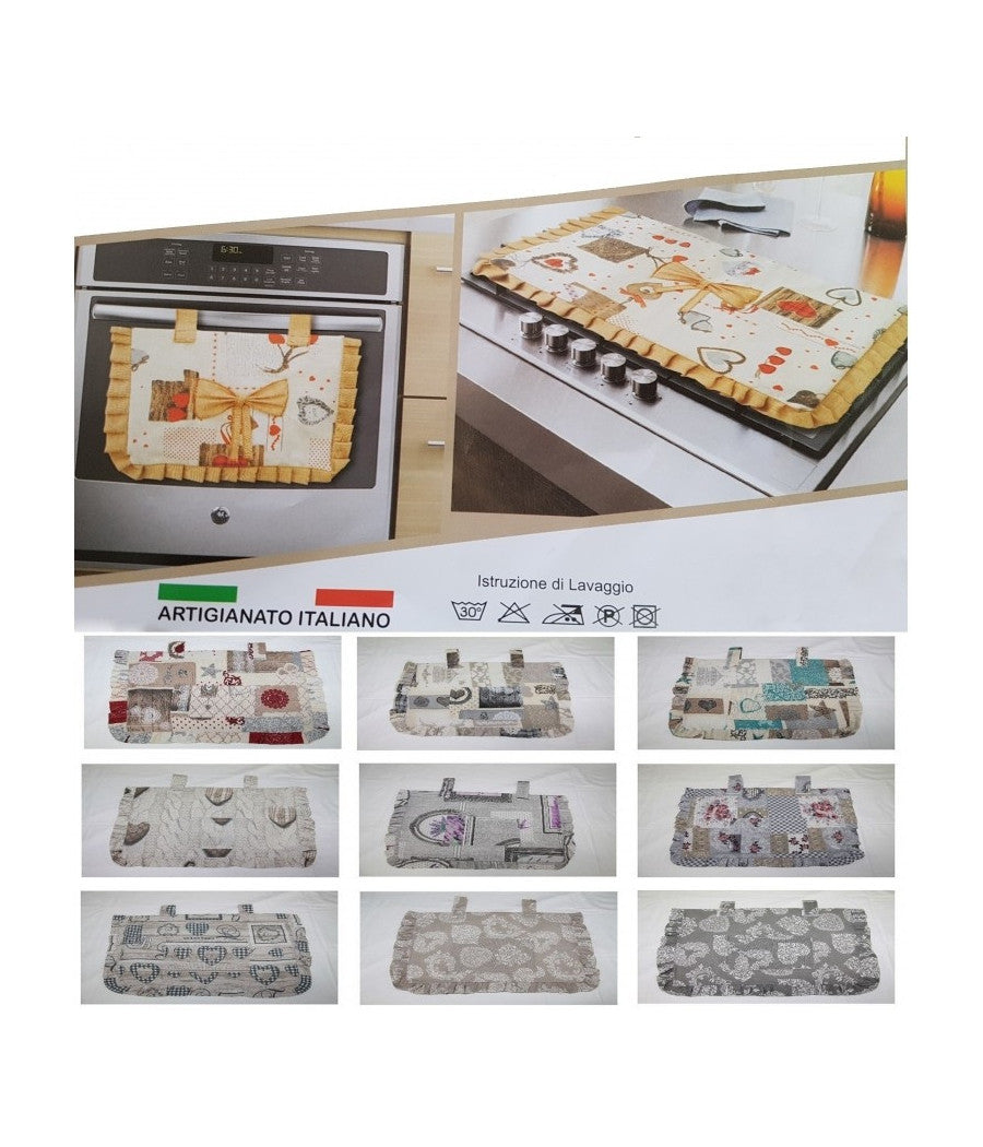 Copriforno + Coprifornello Copri Forno Fornelli Fuochi Cuori Rose Fiocco         