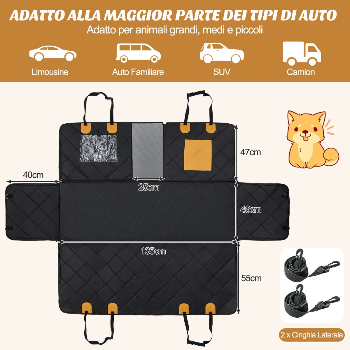 Coprisedile auto per cani impermeabile e antigraffio, Copertura sedile antiscivolo per cani con finestre in rete Nero-Giochi e accessori per cani