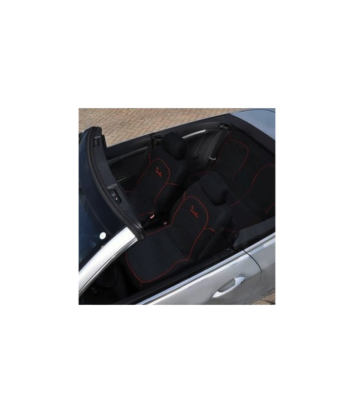 Coprisedili Universali Per Auto 6 Pezzi Colore Nero Finiture Rosse Design Turbo         