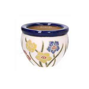 Coprivaso ceramica 1-3 bianco c/fiori cmø30h21