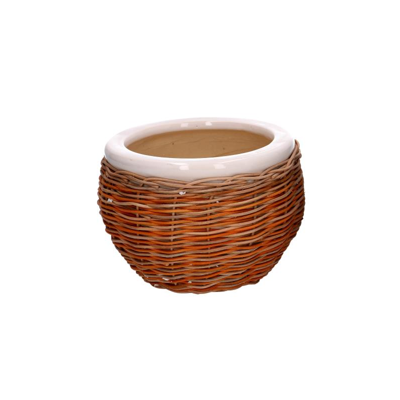 Coprivaso ceramica 1-3 bianco c/vimini cmø31h21