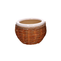 Coprivaso ceramica 1-3 bianco c/vimini cmø31h21