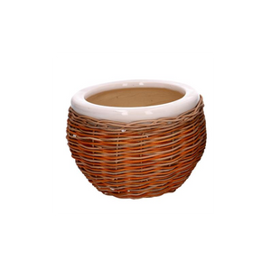 Coprivaso ceramica 1-3 bianco c/vimini cmø31h21