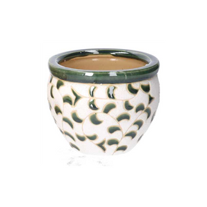 Coprivaso ceramica 1-3 bianco verde c/foglie cmø30h21
