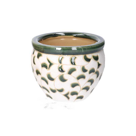 Coprivaso ceramica 1-3 bianco verde c/foglie cmø30h21