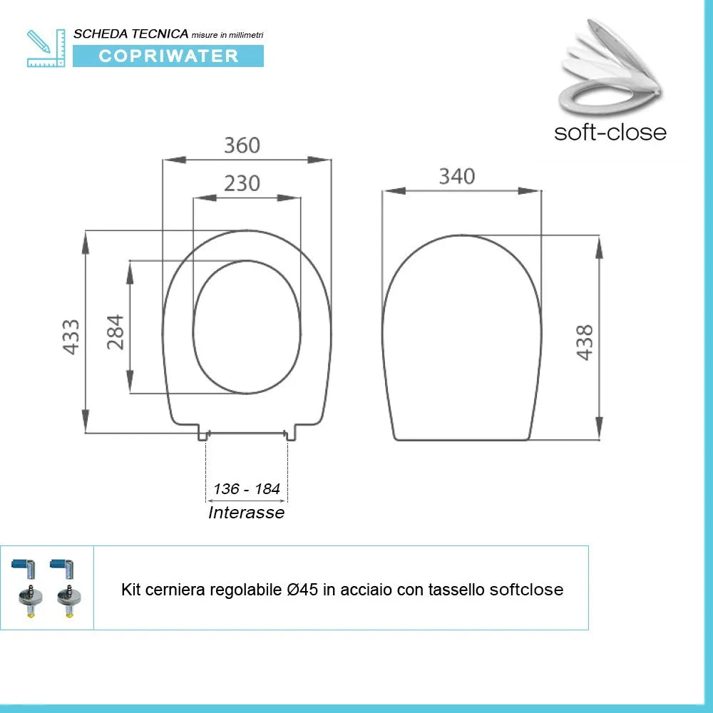 Coprivaso dedicato Azzurra serie Pratica con chiusura rallentata