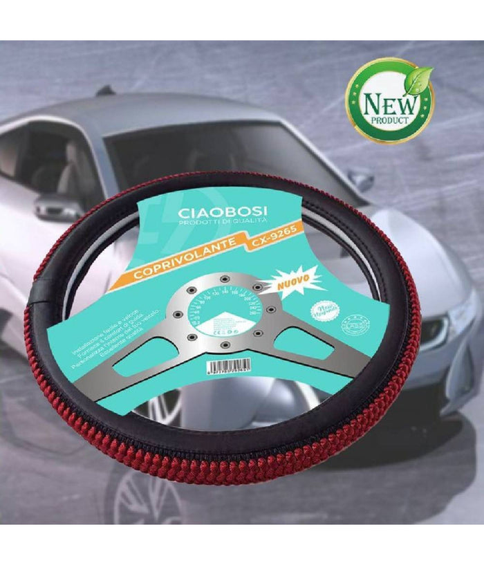 Coprivolante Copri Volante Auto Nero Rosso 37-39cm Con Presa Comfort Cx-9265         