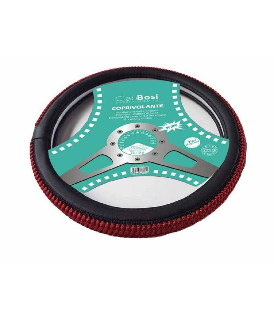 Coprivolante Copri Volante Auto Nero Rosso 37-39cm Con Presa Comfort Cx-9265         
