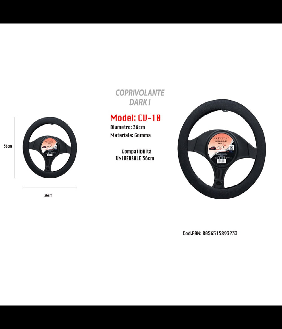 Coprivolante Fodera Sterzo Dark I Maxtech Per Auto In Gomma Universale 36cm Cv-10         
