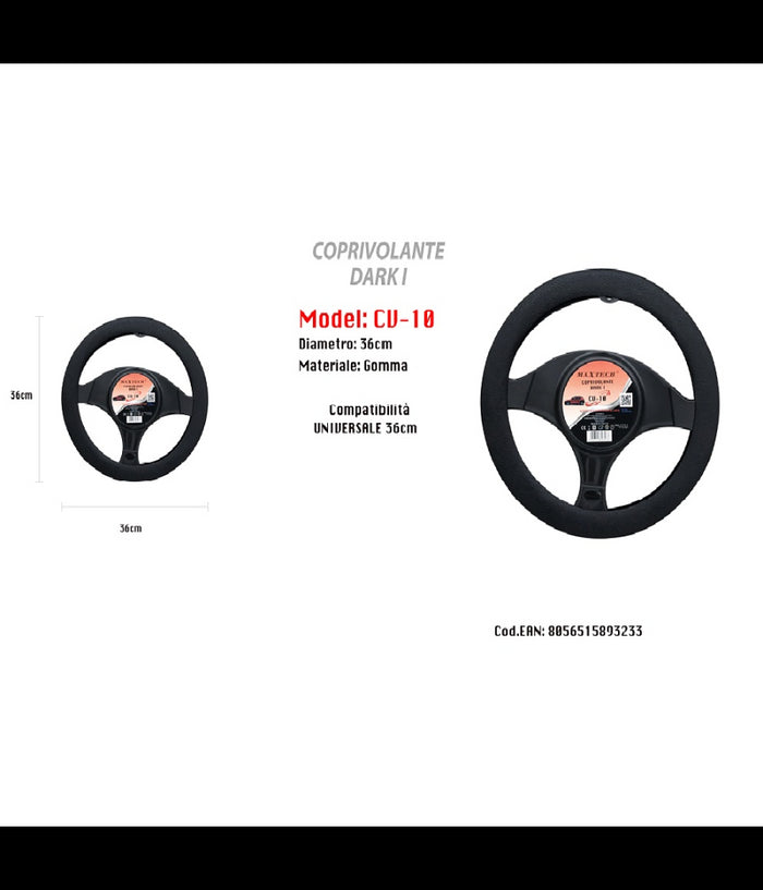 Coprivolante Fodera Sterzo Dark I Maxtech Per Auto In Gomma Universale 36cm Cv-10         