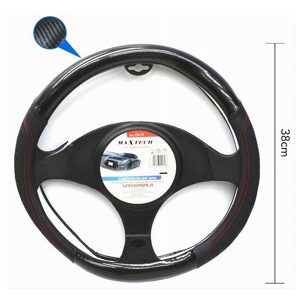 Coprivolante Per Auto Fodera Antiscivolo Sterzo Universale 38cm Nero Rosso Cv-17         