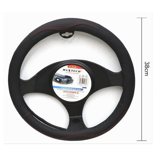 Coprivolante Per Auto Universale Fodera Sterzo 38 Cm Nero Cuciture Rosse Cv-22         