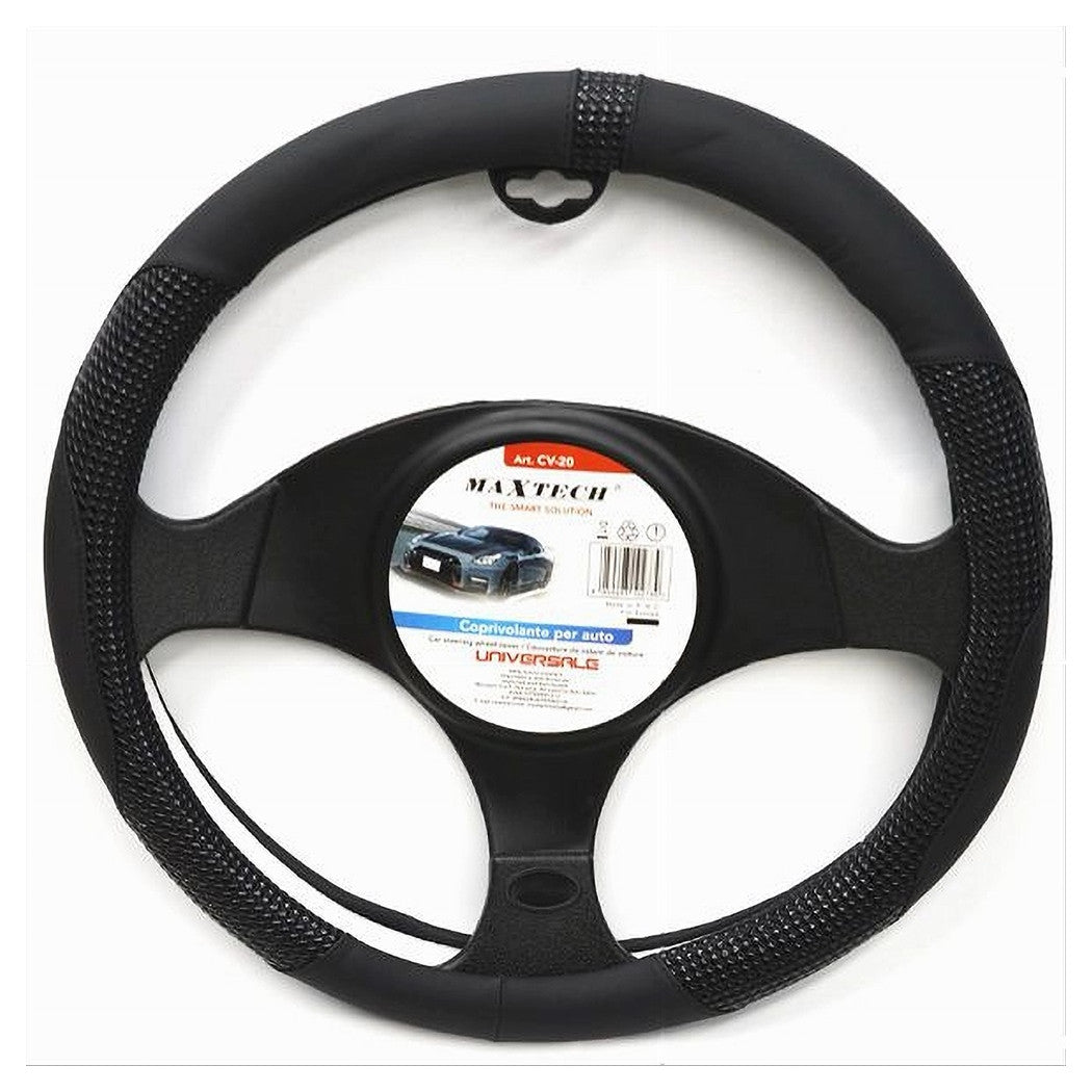 Coprivolante Universale Auto Fodera Protezione Sterzo 38cm Nero Con Rilievi Cv-20         