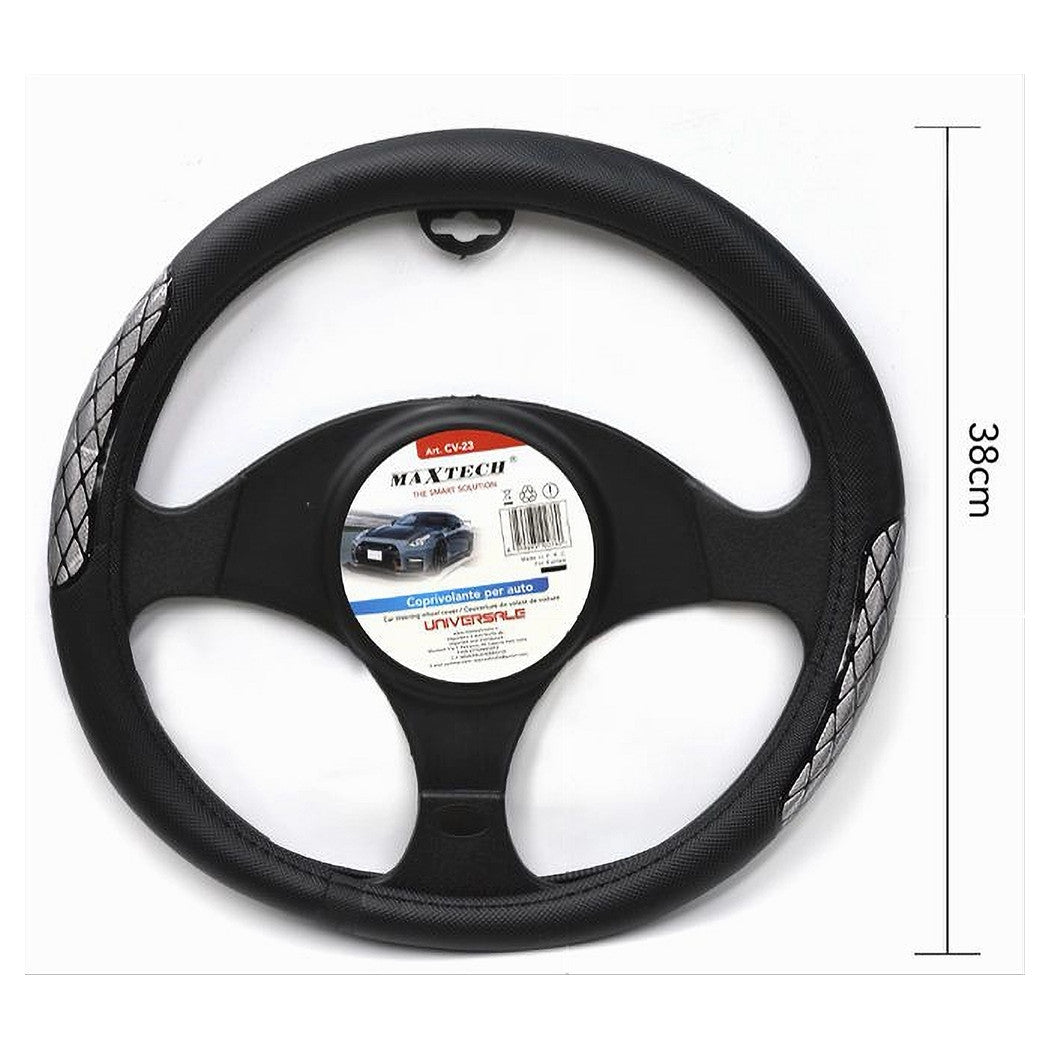 Coprivolante Universale Fodera Sterzo Per Auto 38 Cm Nero Con Dettagli Cv-23         