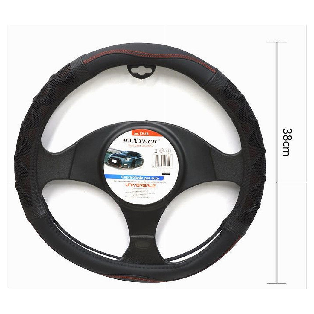 Coprivolante Universale Per Auto Fodera Sterzo 38cm Nero Rosso Con Rilievo Cv-18         