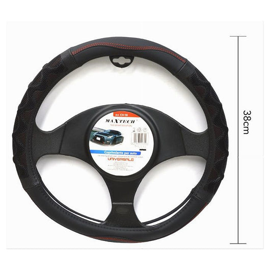 Coprivolante Universale Per Auto Fodera Sterzo 38cm Nero Rosso Con Rilievo Cv-18         