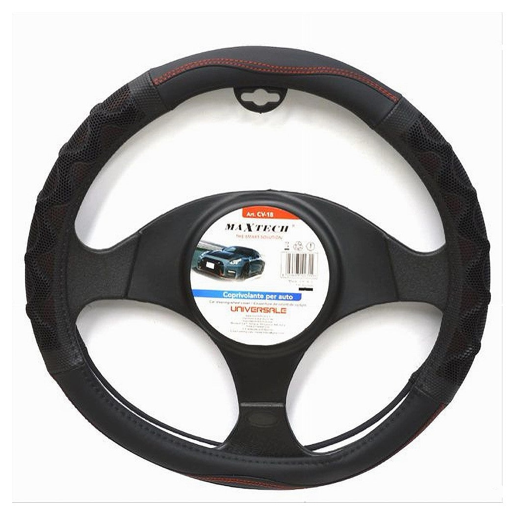Coprivolante Universale Per Auto Fodera Sterzo 38cm Nero Rosso Con Rilievo Cv-18         