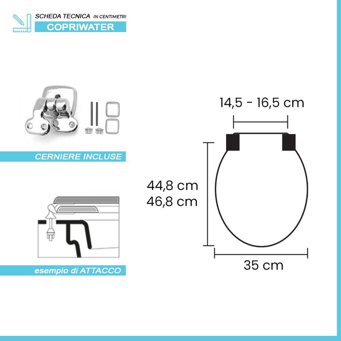 Copriwater Cesame Sintesi dedicato in legno rivestito bianco con cerniere