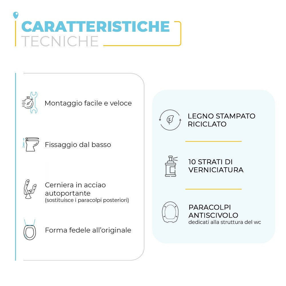 Copriwater Colibri 2 Bianco Pozzi Ginori in legno rivestito con cerniere