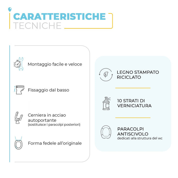 Copriwater Colibri 2 Bianco Pozzi Ginori in legno rivestito con cerniere