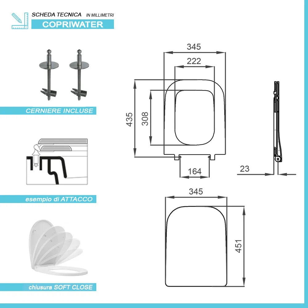 Copriwater compatibile Metropolitan bianco modello slim con chiusura rallentata
