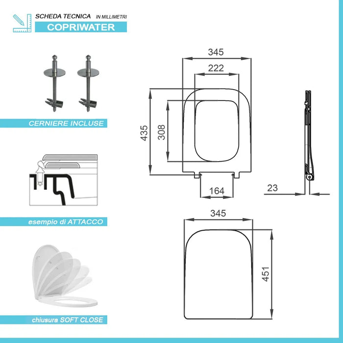 Copriwater compatibile Metropolitan bianco modello slim con chiusura rallentata