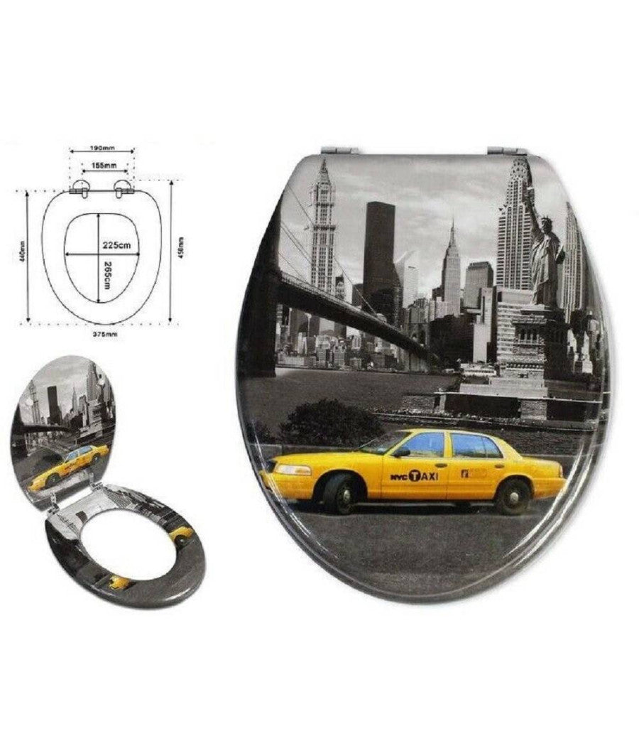 Copriwater Copri Sedile Wc Bagno Universale Cerniere Acciaio Taxi New York 52974a         3,5
