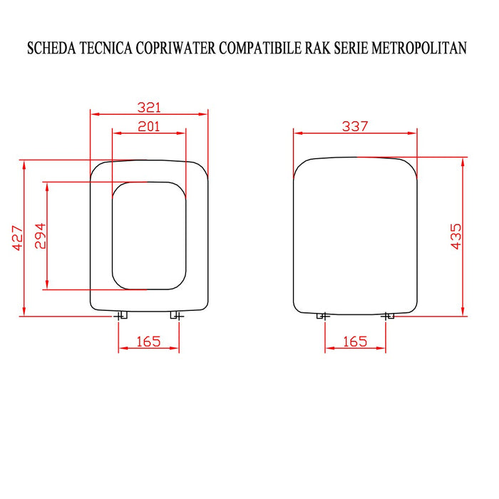 Copriwater Dedicato Rak Ceramiche serie Metropolitan Bianco