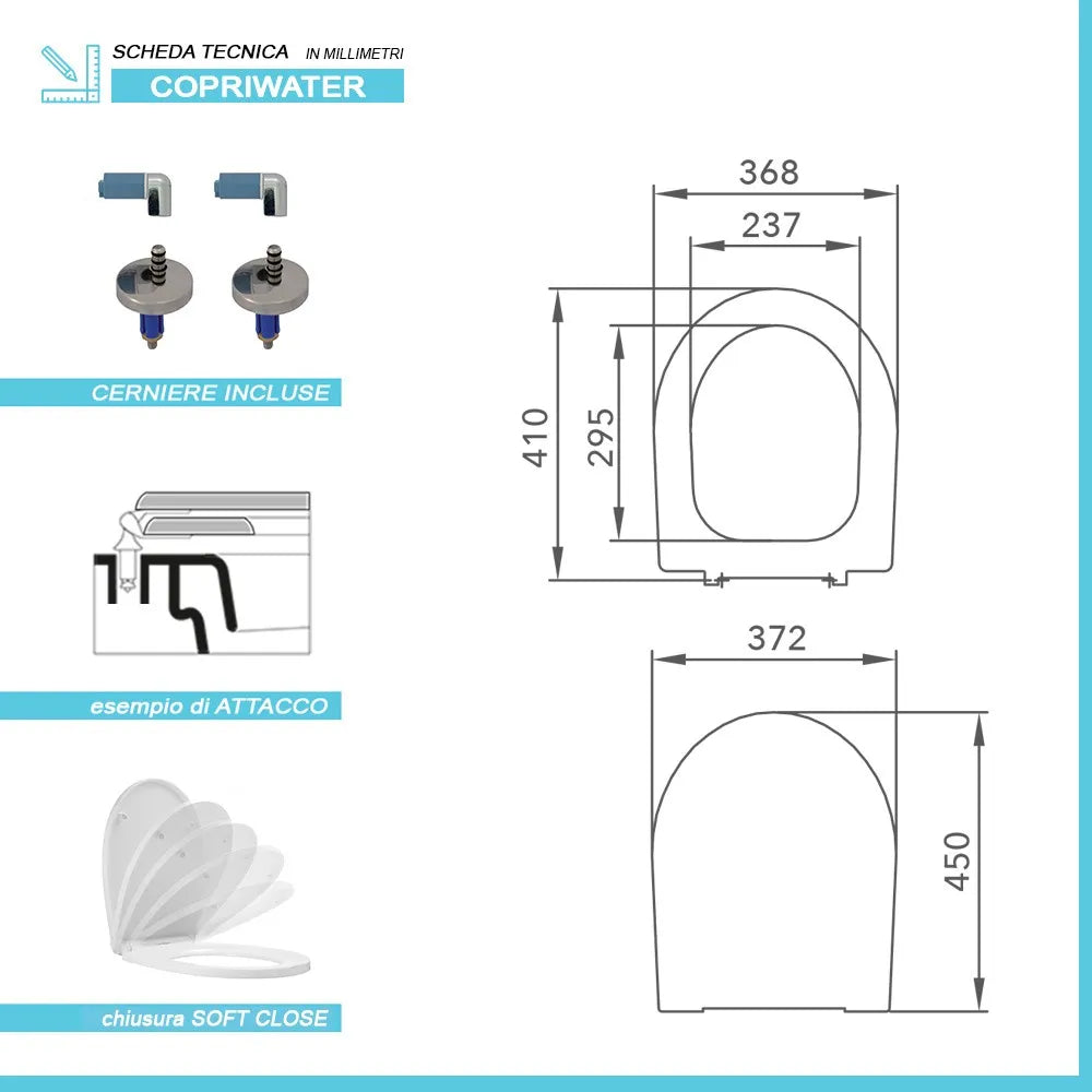 Copriwater dedicato serie Aretusa Cesame bianco chiusura rallentata soft close