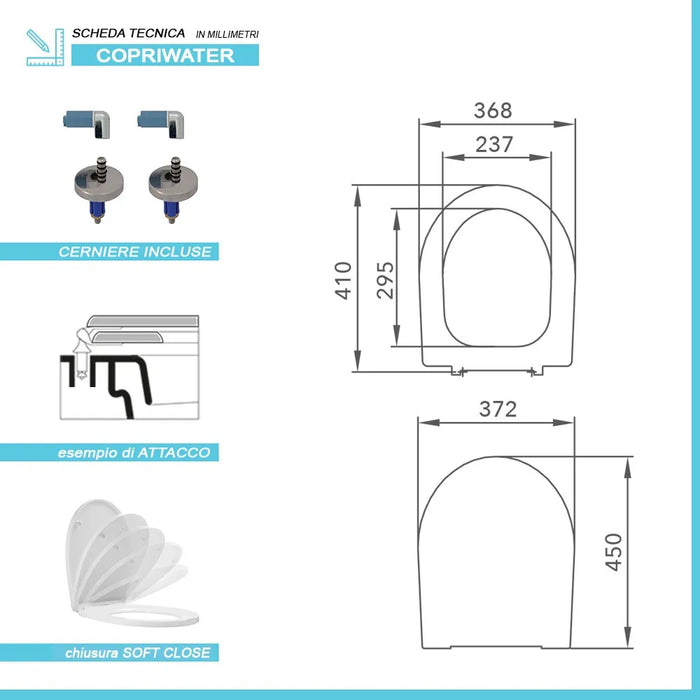 Copriwater dedicato serie Aretusa Cesame bianco chiusura rallentata soft close