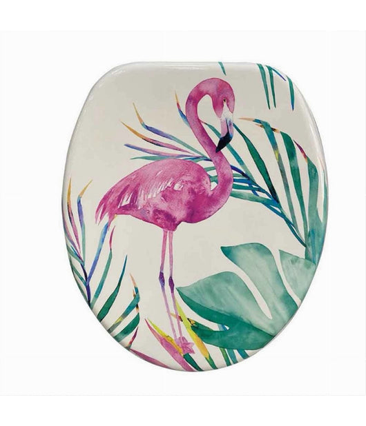 Copriwater In Legno Mdf Tavoletta Bagno Wc Con Stampa Fenicotteri Cerniere 59126         