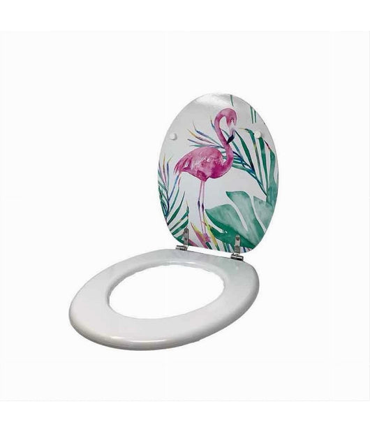 Copriwater In Legno Mdf Tavoletta Bagno Wc Con Stampa Fenicotteri Cerniere 59126         