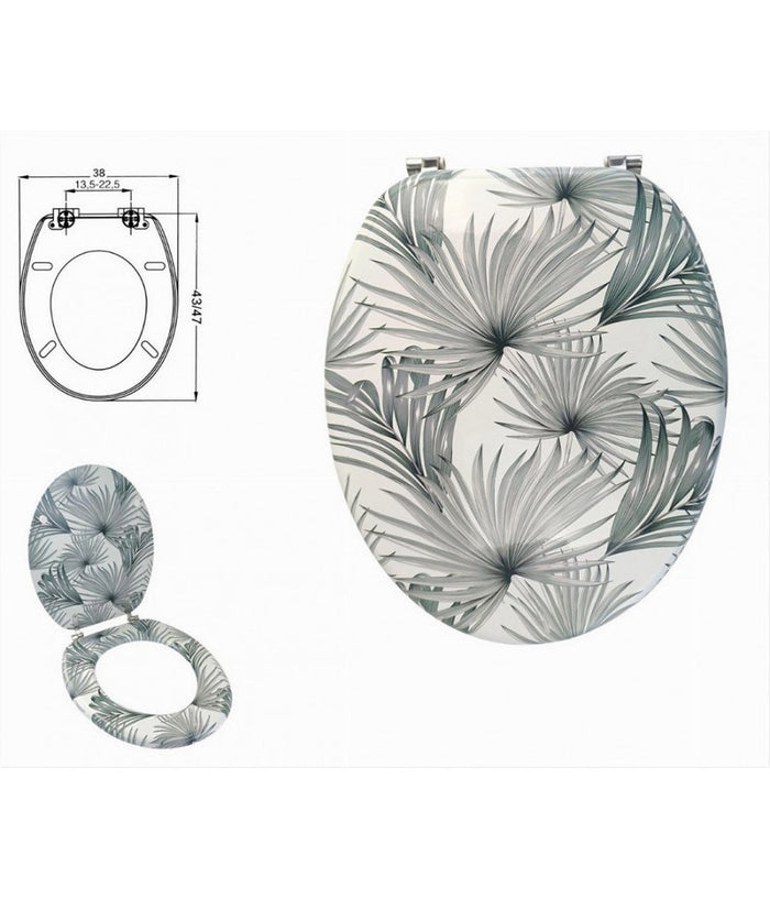 Copriwater In Legno Mdf Tavoletta Da Bagno Wc Con Stampa Tropicale Cerniere 87100         