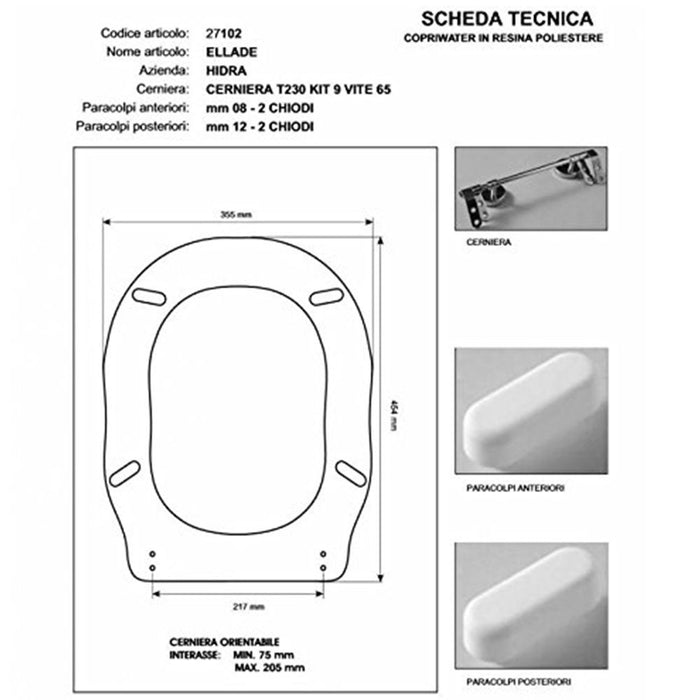 Copriwater in legno rivestito di poliestere per Hidra ELLADE bianco