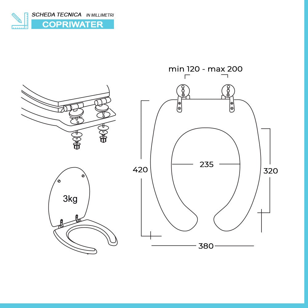 Copriwater per disabili e anziani con apertura frontale in legno mdf bianco