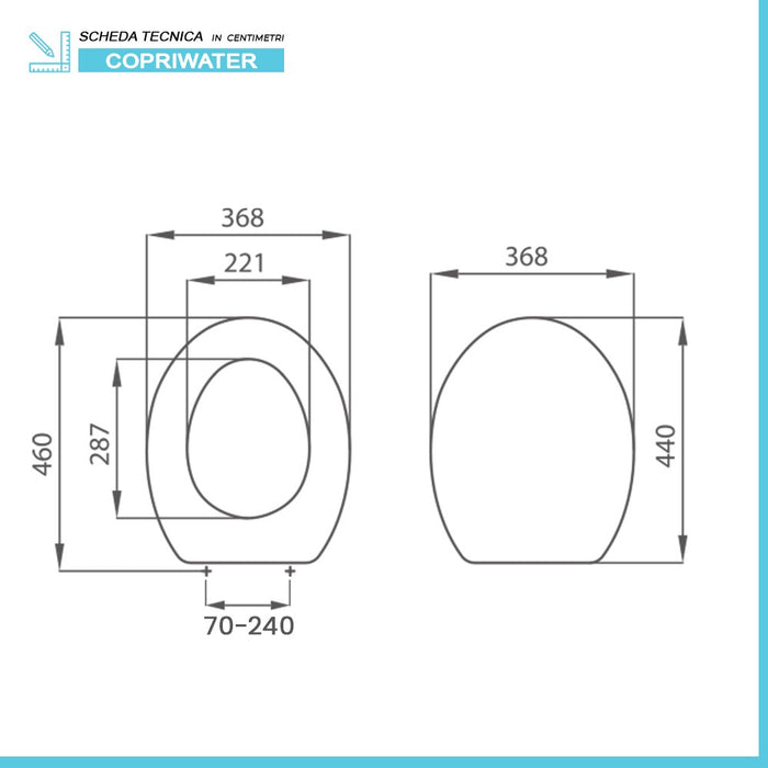Copriwater per wc anziani in termoindurente bianco cerniere regolabili